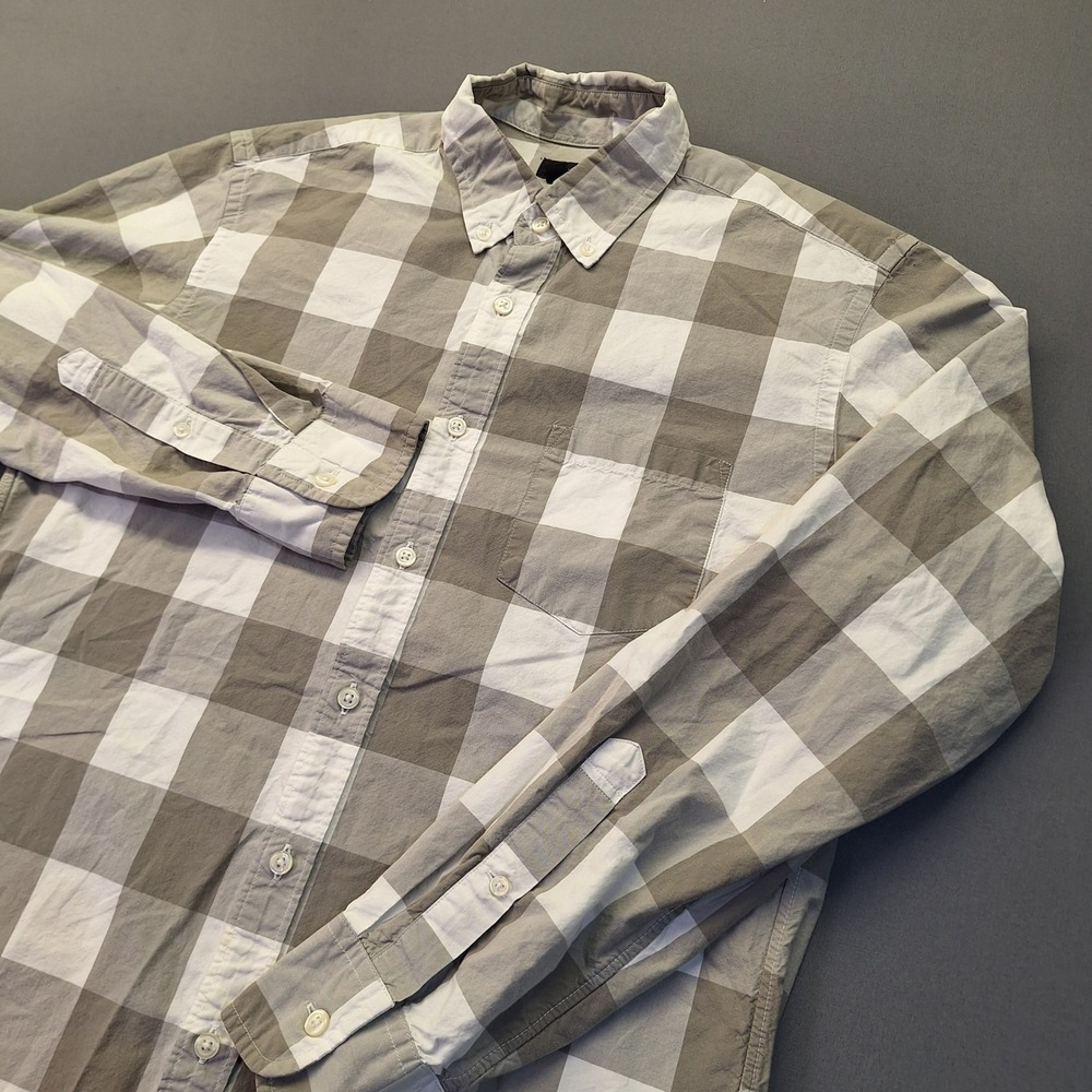 J.Crew Mens Grey White Buffalo Check Cotton Button Down Shirt 02315 M